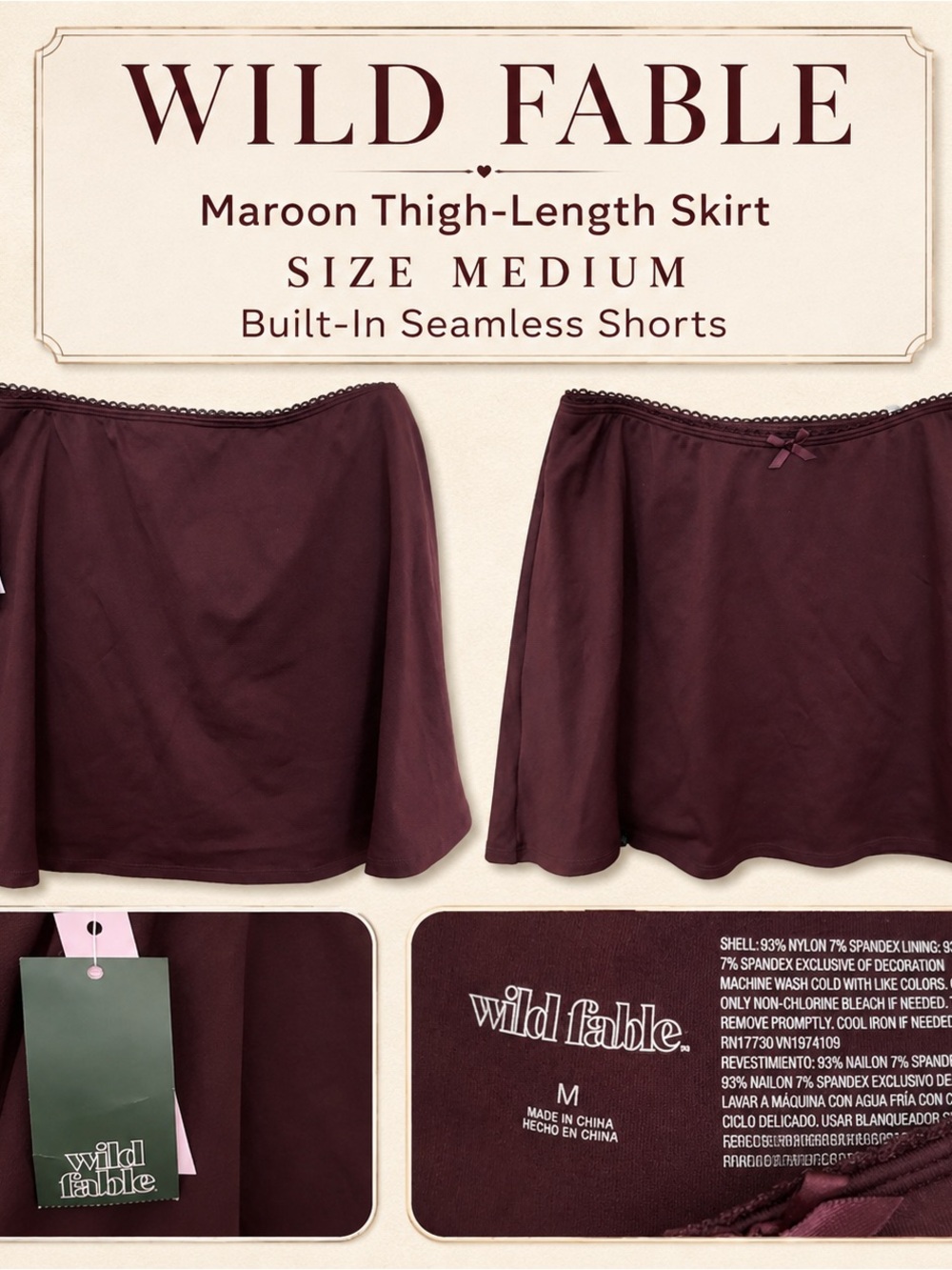 wild fable Maroon Circle Skirt with Built-In Shorts